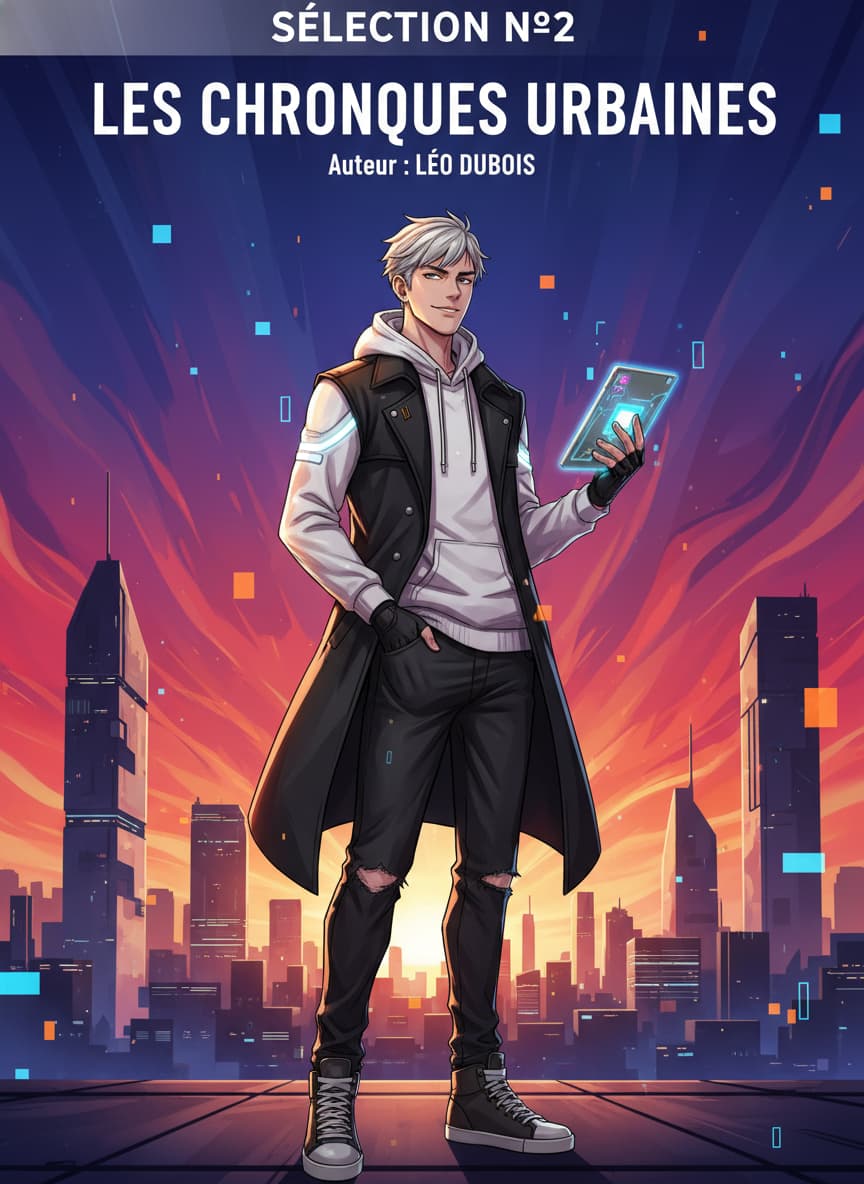 Couverture de manga verticale de style webtoon avec un personnage en tenue urbaine, dégradés de couleurs vives, et texte « SÉLECTION N°2 » en haut.